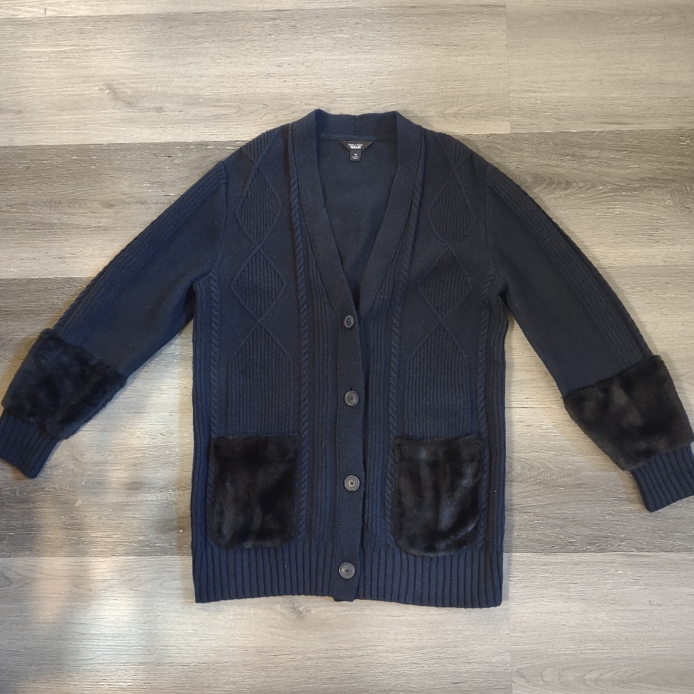 Simply Vera Wang Oversized Navy Blue Fur Cardigan -Medium